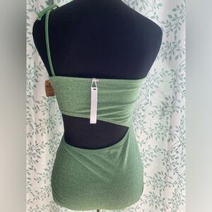 Victoria's Secret Shimmery Green One-Shoulder Cutout Tank